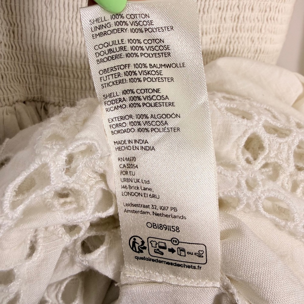 Free People Perfect Storm Midi Dress Ivory Lace Eyelet Smocked Puff Sleeve Small - Picture 6 of 7